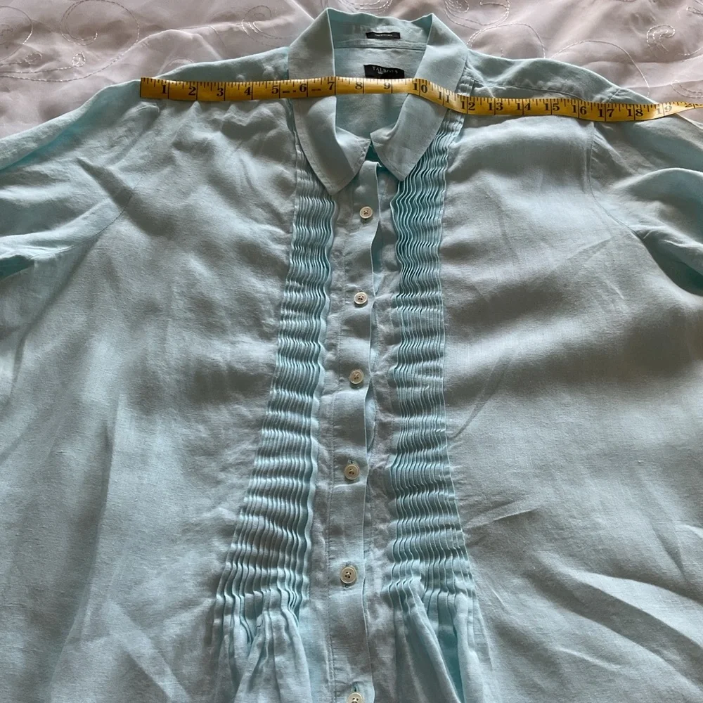 Talbots Women’s 2X Pure Irish Linen Teal Mist Short Sleeve Top - Picture 3 of 12